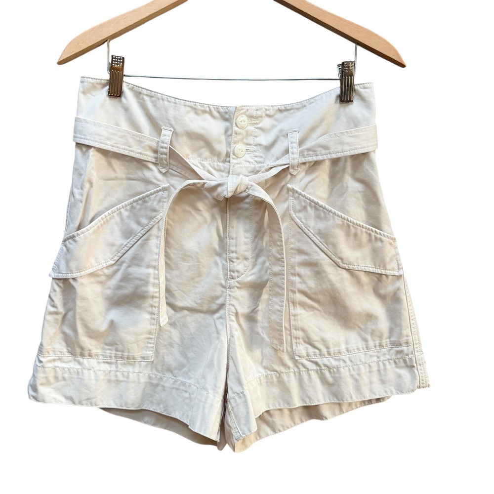 Rag & Bone High Waist Belted Cargo Shorts Cream Utility Safari Chic Size 27